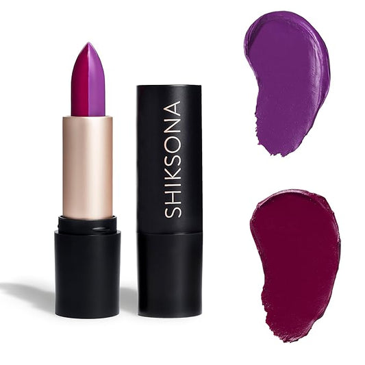 ShikSona Full Coverage Split Bullet Matte Lipstick | Vegan | Gluten, Paraben and Cruelty Free, Creamy Lipstick in a Vibrant Purple/Vibrant Plum Matte combo (All or Nothing)
