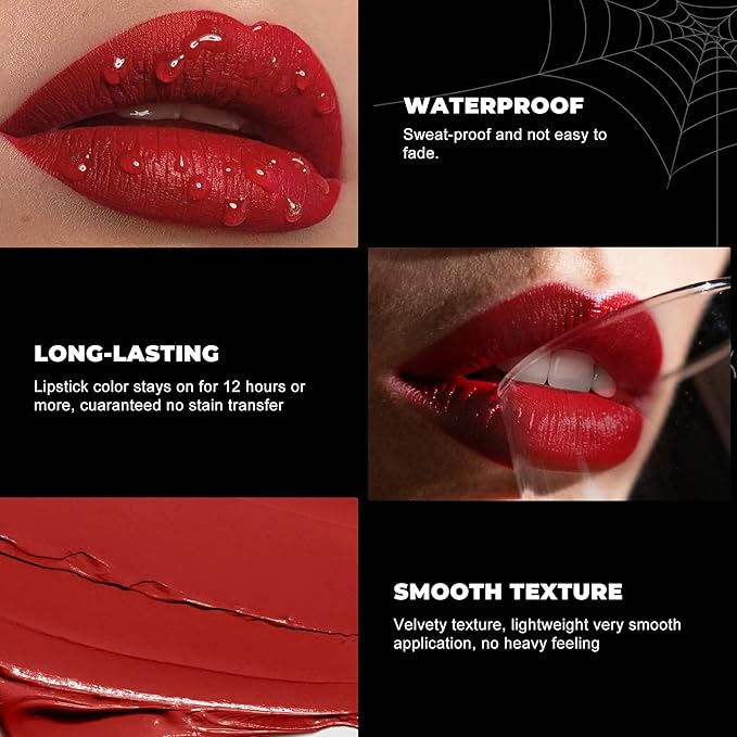 Halloween Black Lipstick Matte Body Painting Stick for Women Waterproof Long Lasting Dark Lipsticks Gothic Zombie Vampire Cosplay Cruelty Free Lipstick, DU-Black