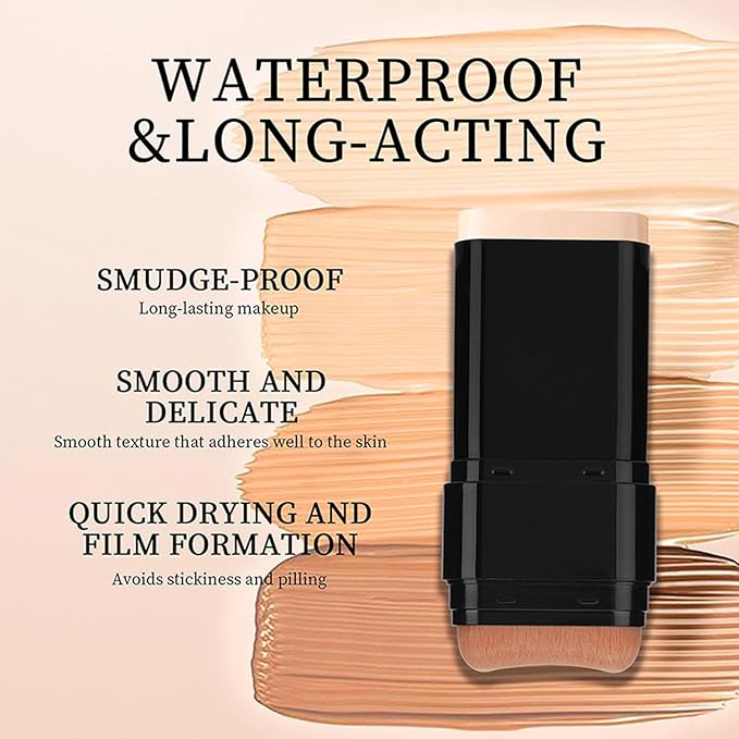 Concealer Foundation Stick, 2-in-1 Long-Lasting Foundation and Concealer with Brush, Creamy Full Coverage for Dark Circles & Blemishes, Hydrating Olive & Camellia, 2.09 Oz (06#)