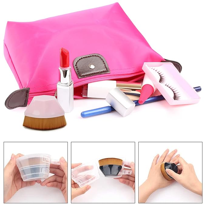 BEAHOT 4 Pack Foundation Makeup Brush - Flat Top Travel Kabuki Brushs Momma Brush for Blending Liquid, Cream or Flawless Powder Cosmetics with Protective Case, Easy to Carry
