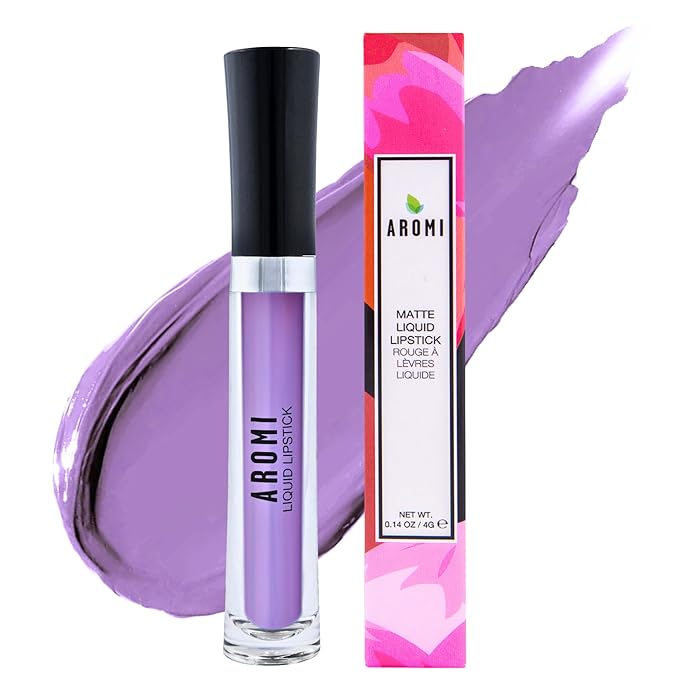 Aromi Lavender Matte Liquid Lipstick | Light Purple, Violet Lip Color for Women, Vegan, Long-Lasting, Handmade (Lavender Fields)