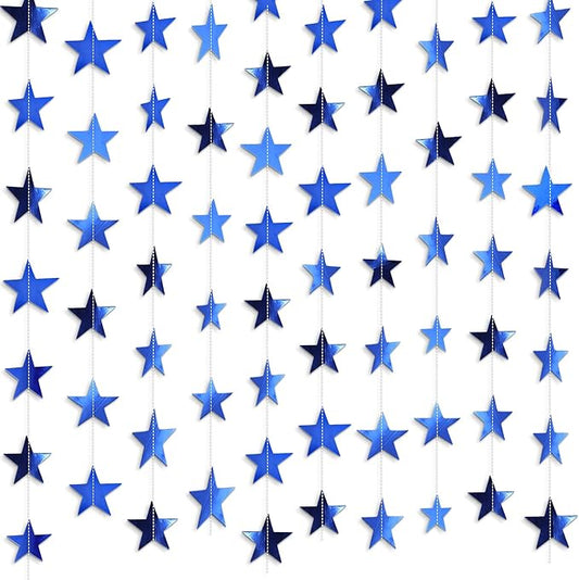 Patelai Glitter Star Garland Banner New Years Decor 130 Feet Star Hanging Banner Twinkle Backdrop for Birthday Classroom Wedding Halloween Christmas Party Supplies(Royal Blue)