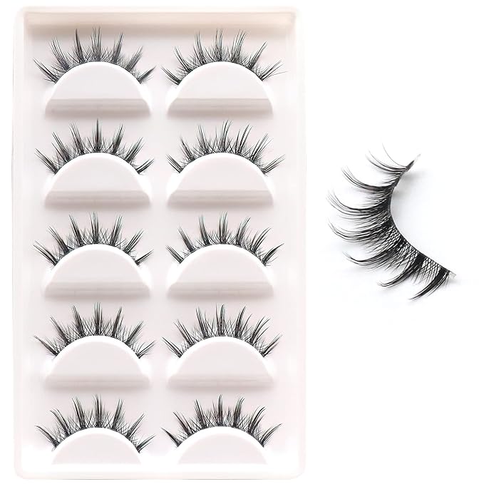 Veleasha Manga Lashes Spiky False Eyelashes 100% Handmade Eyelashes Natural Look Fake Lashes Lightweight Lashes with Soft Clear Band 5 Pairs Pack (009)