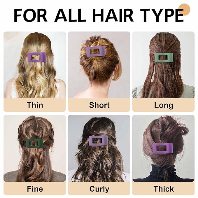 8 Pack French Flat Hair Clips for Women – Large Matte No-Slip Claw Barrettes for Thick & Thin Hair, Strong Hold Styling Accessories (Green and Purple)