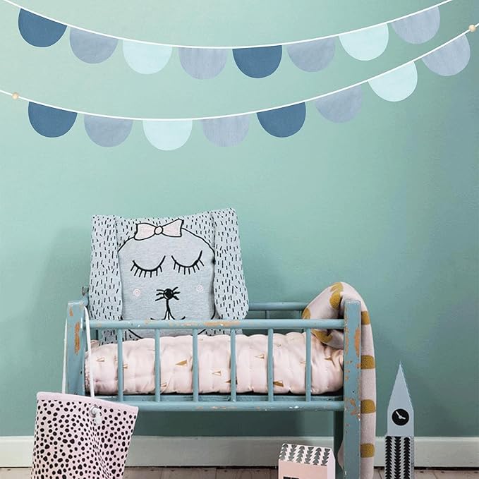 2 Sets of Deep Blue Half Round Banner 16Pcs Nursery Garland Flags Royal Fabric Semicircle Bunting Streamers for Baby Room Decor Kids Nautical Birthday Baby Shower Boho Wedding Event Party Decorations