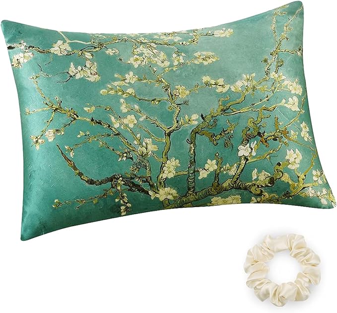 ALASKA BEAR Luxury Silk Pillowcase for Beauty Sleep, Genuine 22 Momme Mulberry Silk Pillow Case Slip for Room Decor, Cherry Blossom Floral Pattern Printed, Queen Size (1pc, Gift Box)