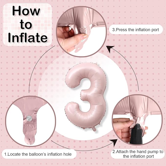 3rd Birthday Balloons for Girls, 40'' Foil Self Inflating Light Baby Pink Number 3 Balloon, Pastel Dusty Blush Pink Large 3 Balloon Number for 3 Yeal Old Birthday Party Decor Anniversary Decorations