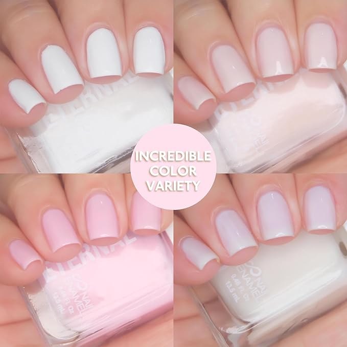 Eternal White Nail Polish Set for Women (OH LA LA) - Clear Nail Polish Set for Girls - Lasting & Quick Dry Light Non Toxic Nail Polish Kit for Home DIY Mani Pedi - Made in USA, 13.5mL (Set of 5)