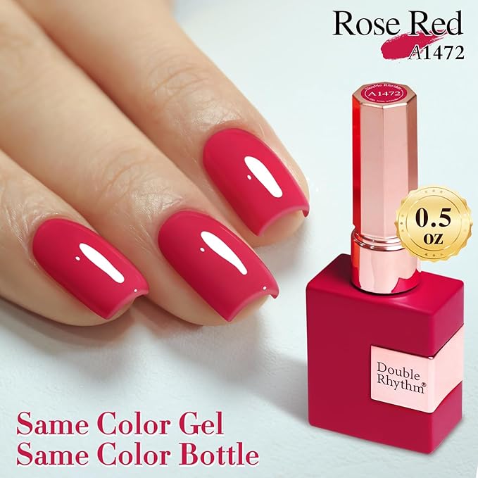 Double Rhythm 15ML Gel Nail Polish Pure Sheer Same Color Same Bottle Soak Off Gel Polish Art Manicure Salon DIY at Home for Women (Red Pink-A1472)