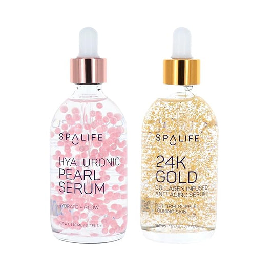 Spa Life Face Serum: 24K Gold Collagen, Hydrating Hyaluronic Acid Serum 100 ml (3.7 oz) - For Supple Skin, Radiance Boosting, Firming & Hydrating (2 Pack)