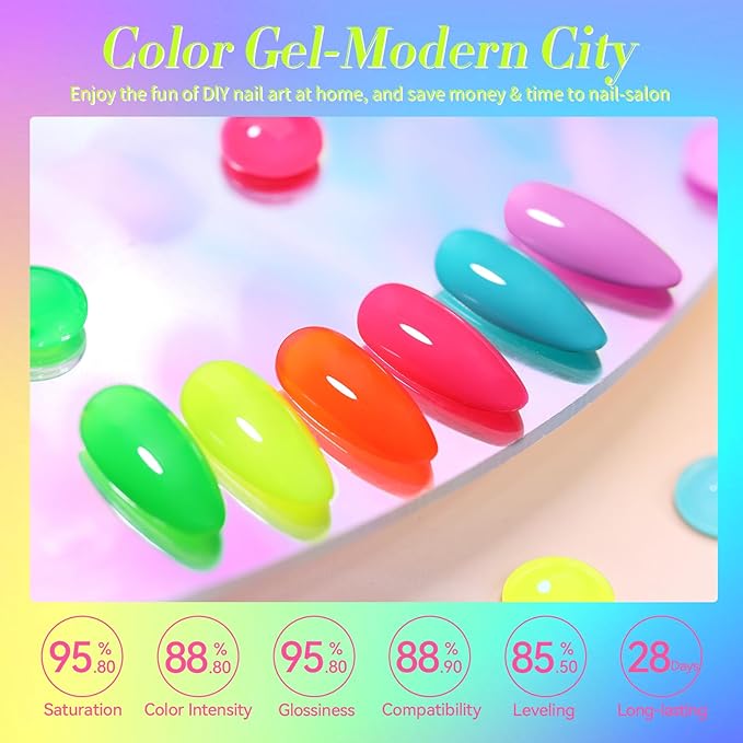 Born Pretty Gel Nail Polish Halloween Neon Fluorescent Orange Hot Pink Blue Yellow Green Purple Soak Off U V LED Gel Nail Polish Set Nails Art 7ml 6pcs