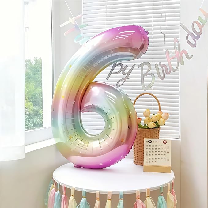 3rd Birthday Balloons for Girls, 40‘’ Foil Self Inflating Rainbow Stars Number 3 Balloon, Large Colorful Multicolor 3 Balloon Number for Kids 3 Yeal Old Birthday Party Decor Anniversary Decorations
