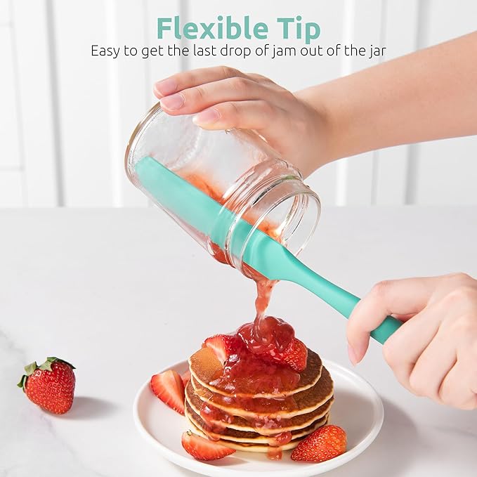 U-Taste Skinny Silicone Jar Spatula: 600ºF Heat-Resistant Food-Grade 10in Long Narrow Sourdough Stirring Stick, Seamless Flexible Peanut Butter Spreader for Scraping Icing Bread Cream, Jam (Aqua Sky)