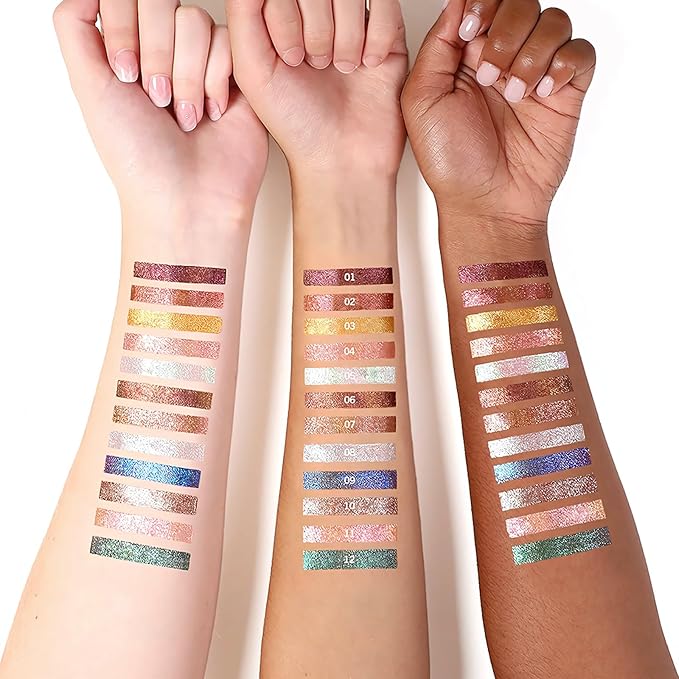 Glitter Eyeshadow Stick Metallic Chrome Finish, Shimmer Cream White Eye Shadow Stick Long Lasting Color Sparkle Multi-Use Eye Brightener Highlighter Makeup Blendable Eyeliner Pencil, 8#