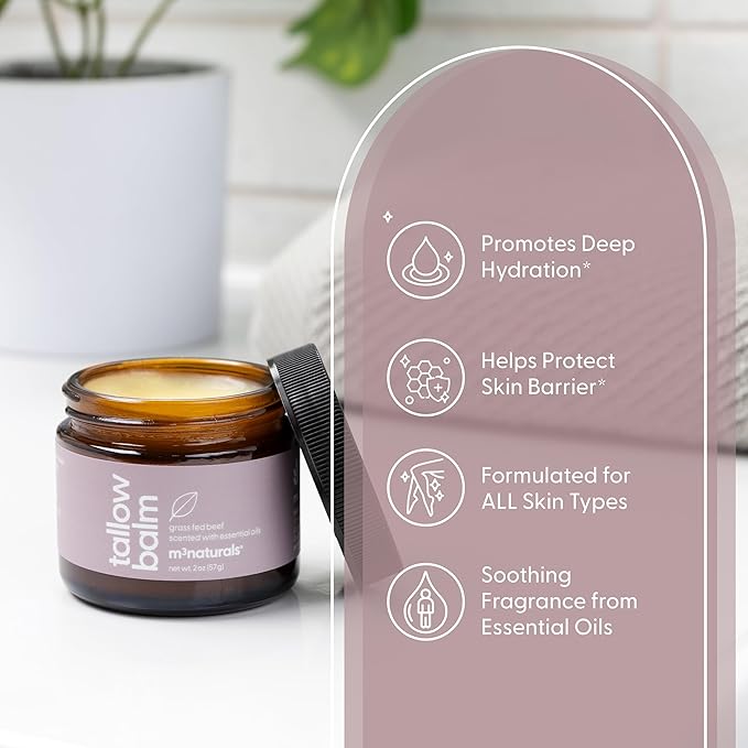 100% Grass Fed Beef Tallow for Skin, Body and Face | Moisturizing Honey Balm Scented with Cinnamon, Rosemary, Peppermint and Clove Bud Essential Oils | Suitable For Dry & Irritated Skin, 2 oz (57g)