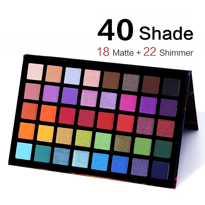 UCANBE Spotlight Eyeshadow Palette + 15 PCS Eye Brushes Makeup Set, Professional 40 Color Matte Shimmer Glitter Eye Shadow Pallet Highly Pigmented Waterproof Long Lasting Make up Pallete