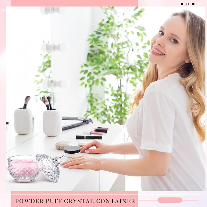 Tioncy 3 Pcs Large Body Powder Puff and Container Valentine's Day gift Powder Container with Puff Crystal Case Soft Washable Reusable Velour Face Body Glitter Wet Dry Makeup(Elegant,Clear)