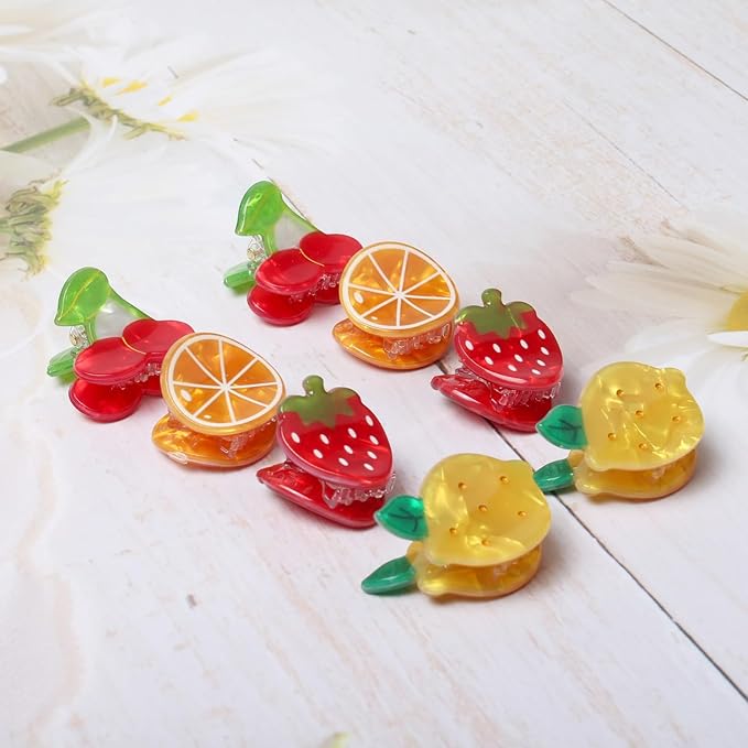 8PK Mini Fruit Hair Claw Clips for Girls Cute Cherry Lemon Strawberry Orange Hair Clip Fun Summer Hair Accessories