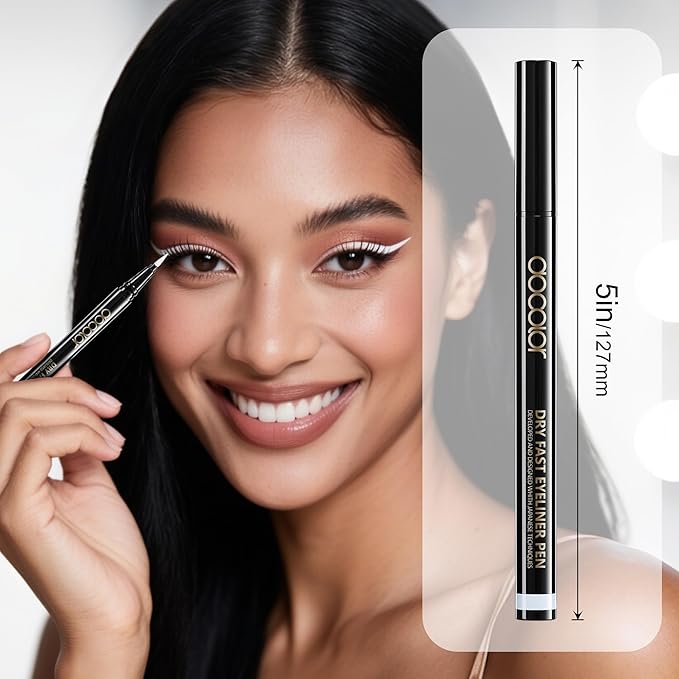 docolor Eyeliner, 2PCS White Liquid Eyeliner Waterproof Eye Liner Pen Super Slim Precise All Day White Eye Pencils Professional Makeup Liquid Eye Liner Pencil for Women