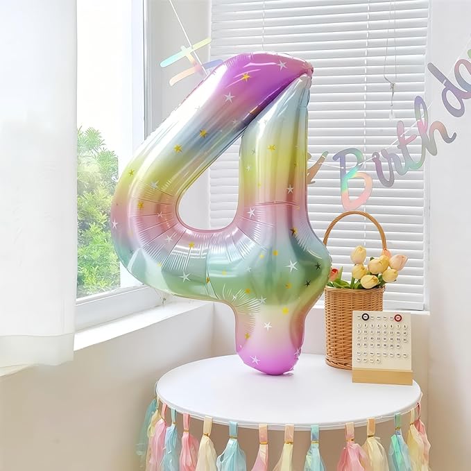 3rd Birthday Balloons for Girls, 40‘’ Foil Self Inflating Rainbow Stars Number 3 Balloon, Large Colorful Multicolor 3 Balloon Number for Kids 3 Yeal Old Birthday Party Decor Anniversary Decorations