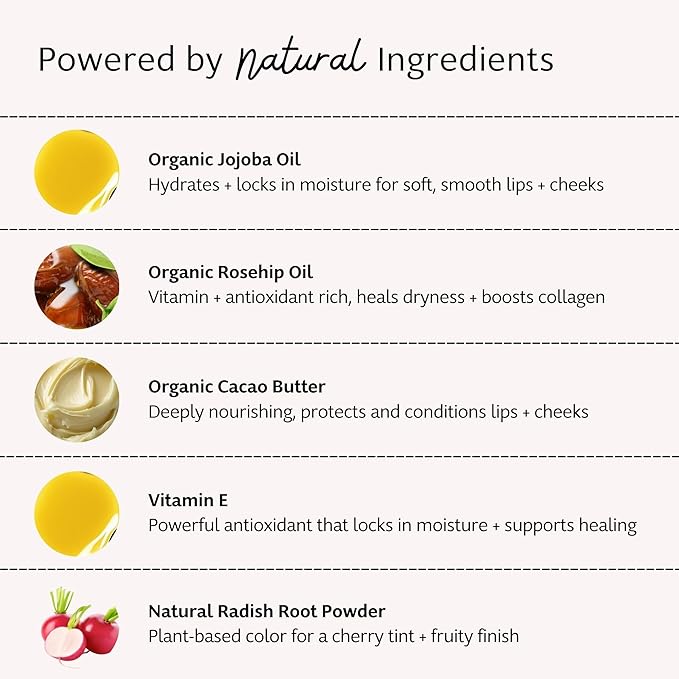 Slo | Natural Tinted Lip and Cheek Balm - All Natural Ingredients, Vegan & Cruelty Free, Hydrating & Soothing, Plastic Free, Paper Packaging | Cherry Blush, (0.28oz/8g)