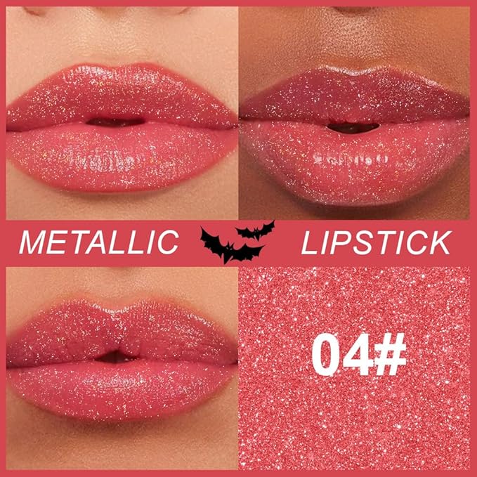 Red Metallic Lipstick for Women,Lightweight Non-Drying Shimmer Frosted Lipsticks,Glitter Lip Gloss Stain Long Lasting Waterproof No Smudge Proof No Transfer 12 Hour,Cruelty-Free Makeup