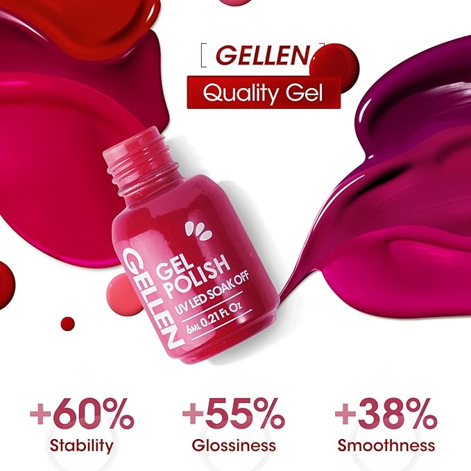 GELLEN Gel Nail Polish, Burgundy Dark Red Purple Gel Polish Set 6 Colors, Non Toxic No Wipe Soak Off UV Light Gel For Women Girls Manicure Home Salon Trendy Nail Gifts Valentine Day Christmas