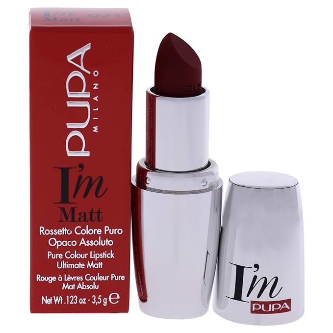 Pupa Milano I'M Matt Pure Color Lipstick - Velvety and Matt Lip Color - For Extraordinary Performance - Rich And Creamy Texture - 071 True Red - 0.123 Oz