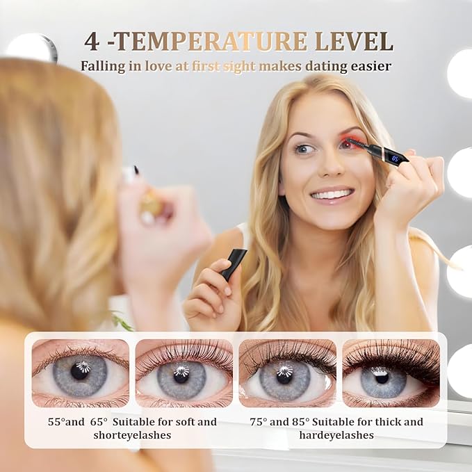Heated Eyelash Curlers - Rechargeable Electric Eyelash Curler with 4 Heat Settings,Long-Lasting Curling Tool Includes Eyelash Brush,LED Display,Best for Women's Makeup (Black)