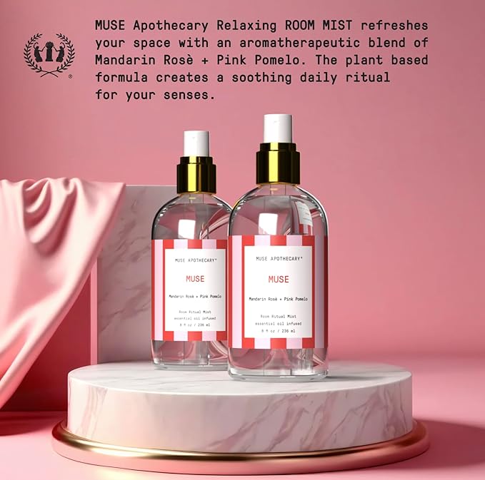 Muse Apothecary Room Ritual - Aromatic and Relaxing Room Mist, 8 oz, Infused with Natural Essential Oils - Great Valentine's Day Gift - Mandarin Rosè + Pink Pomelo, 2 Pack