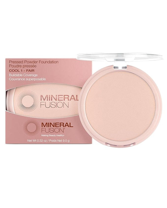 Mineral Fusion Pressed Powder Foundation - Matte Finish Face Powder for Fair Skin with Pink/Red Undertones - Age Defying Natural Makeup - Talc Free, Vegan, Hypoallergenic (Cool 1)