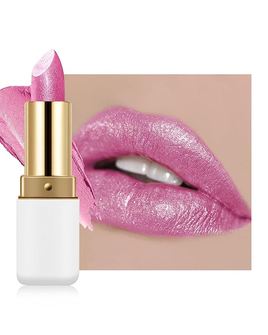 Diamond Glitter Lipstick, Rose Pink Shimmer Matte Metallic Lipstick, High Pigmented Waterproof Long Lasting Lip Gloss, Shiny Non-Sticky Creamy Lip Stain, Christmas Lip Makeup Gift for Women Girl-10