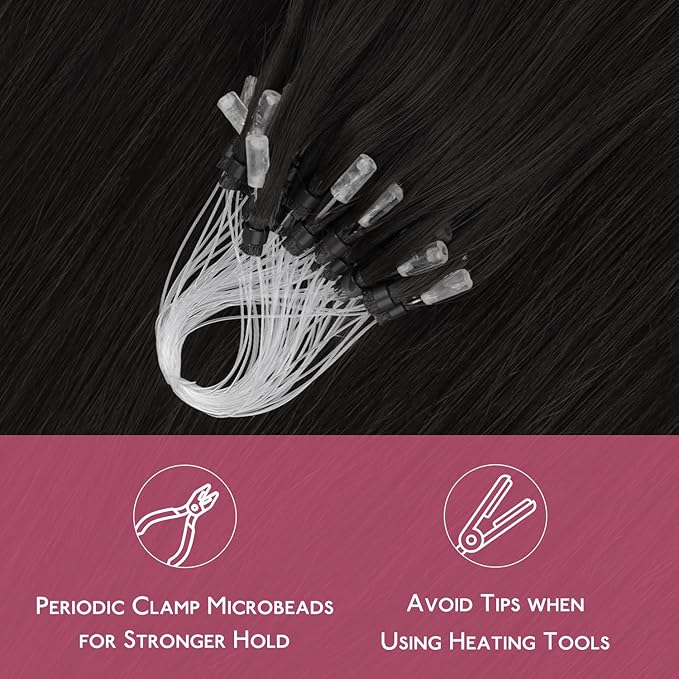 WENNALIFE Microlink Hair Extensions Human Hair, 50g 50s 24 Inch Natural Black Remy Micro Bead Hair Extensions Real Human Hair Micro Link Micro Loop Micro Ring Hair Extensions Straight Microlinks