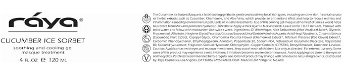 Raya Cucumber Ice Sorbet Masque (608) | Cooling Facial Gel Mask & Soothing Cucumber Extract, for Hydrating, Calming, Revitalizing & Refreshing All Skin Types, Great for Post-Sun Treatment - 120 ml