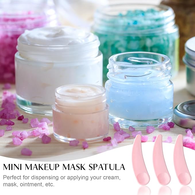 TUZAZO 200pcs Mini Spatula for Cosmetics, Bulk Disposable Makeup Spatulas Mini Plastic Makeup Scoop Spatulas for Cosmetic Mixing and Sampling (Pink with Storage Box)