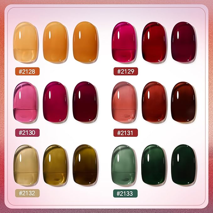 GAOY Wonder Color Gel Nail Polish, Jelly Red Green Brown Yellow Hot Pink Colors Sheer Gel Polish Kit for Salon Manicure and Nail Art DIY at Home