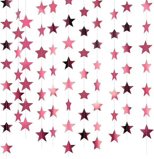 Patelai Glitter Star Garland Banner New Years Decor 130 Feet Star Hanging Banner Twinkle Backdrop for Birthday Classroom Wedding Halloween Christmas Party Supplies(Rose Pink)
