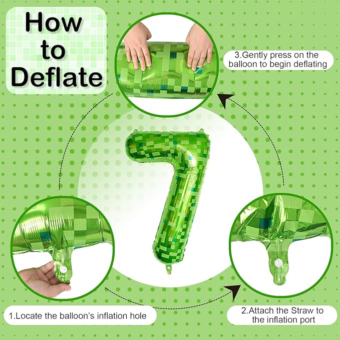 40 Inch Green Pixel Number 7 Balloon for Kids 7th Birthday Decorations, Large Dark Kelly Lime Green Self Inflating Foil Seven Balloon Number for Boys Birthday Video Game Patrick's Day Party Supplies