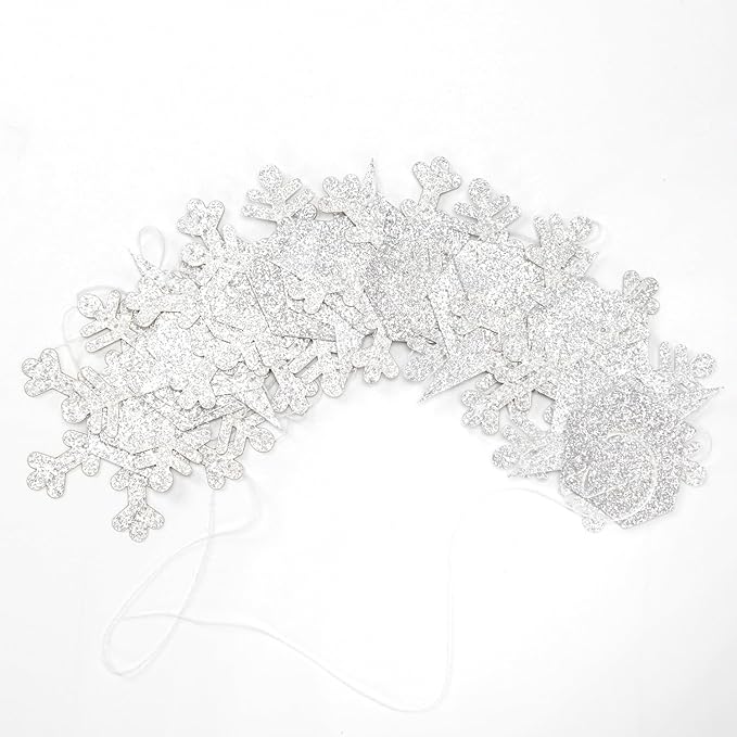 Snowflake-Snow White-Silver Christmas Party-Decorations Streamers - 52Ft White Winter Wonderland Frozen Hanging Paper Garland Banner,Birthday Wedding Baby Shower New Year Supplies Decor Hugtmr