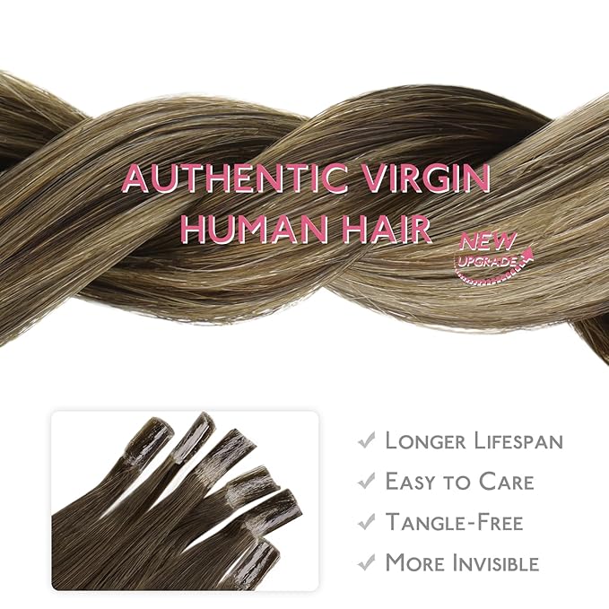 WENNALIFE U Tip Hair Extensions Human Hair, 50g 50s 24 Inch Balayage Chocolate Brown to Caramel Blonde Remy Hair Extensions K Tip Hair Extension Real Human Hair Invisible Straight Keratin Hair
