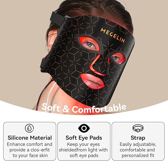 MEGELIN 7 Colors Led Light Therapy Facial Mask, Face Light Therapy Mask for Face, Reduce Wrinkles Smooth Skin, Infrared Light Skin Rejuvenation