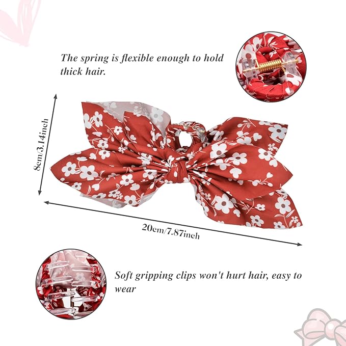 Bow Claw Clips Bow Hair Clips 2PC Red Big Hair Bows for Women Butterfly Styling Large Hair Clips for Thick Hair for Girls Hair Accessories for Teen