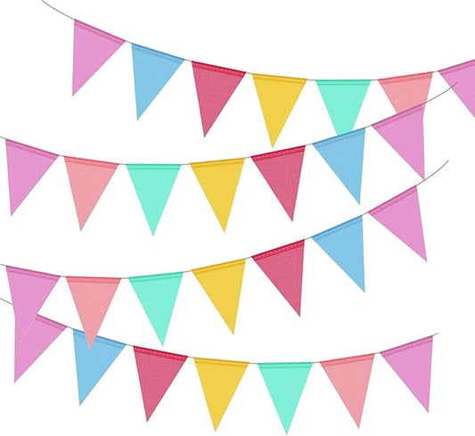 Pastel Pennant Banner Banner,48pcs Colorful Burlap Garland Triangle Flag for Classroom Baby Shower Easter Birthdays Outdoor Bunting Party Decorations - 4 Strings