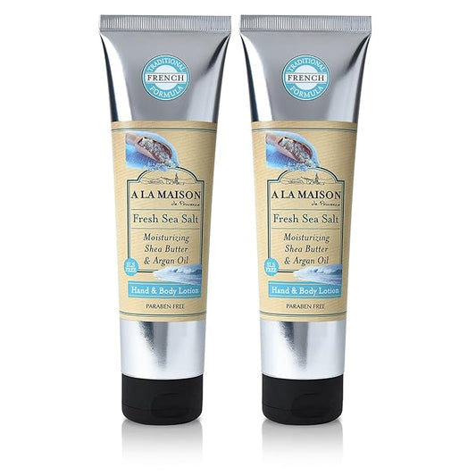 A LA MAISON De Provence Hand and Body Lotion | Natural Moisturizing Lotion with Argan Oil and Shea Butter | Moisturizer for Dry Skin | Paraben and Phthalates Free | Fresh Sea Salt Scent 8 Oz (2 Pack)