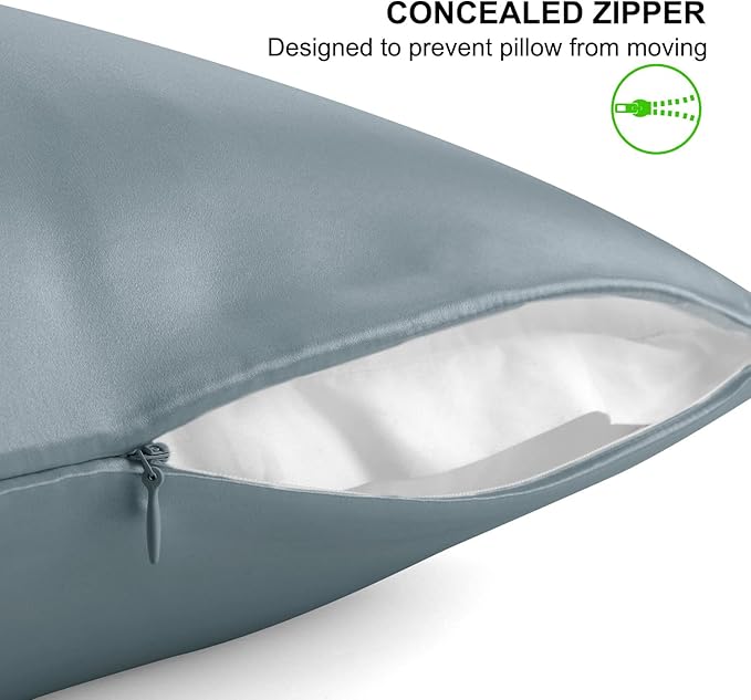 ALASKA BEAR Silk Pillowcase for Hair and Skin, Set of 2 Pure Genuine 22 Momme Mulberry Silk Pillow Cases Queen Size for Bliss Sleep Better Than Poly Satin, Zipper Closure(2pc, HazeBlue)