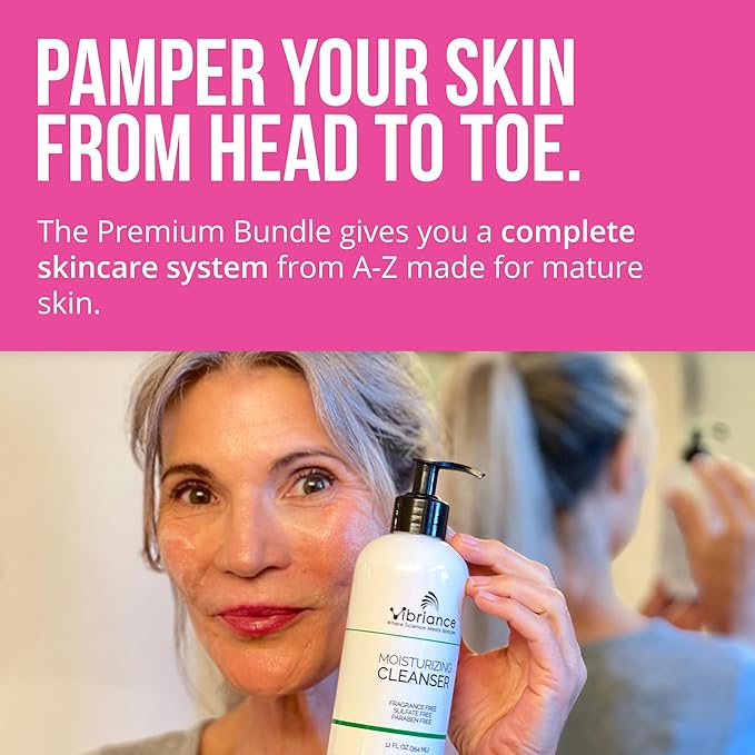 Vibriance Premium Skincare Bundle | Super C All-in-One Serum, Face Cleanser, Moisturizing Cream, Sheer Zinc Sunscreen SPF 50, Age Defying Body Creme - Heal, Hydrate, Protect, Rejuvenate