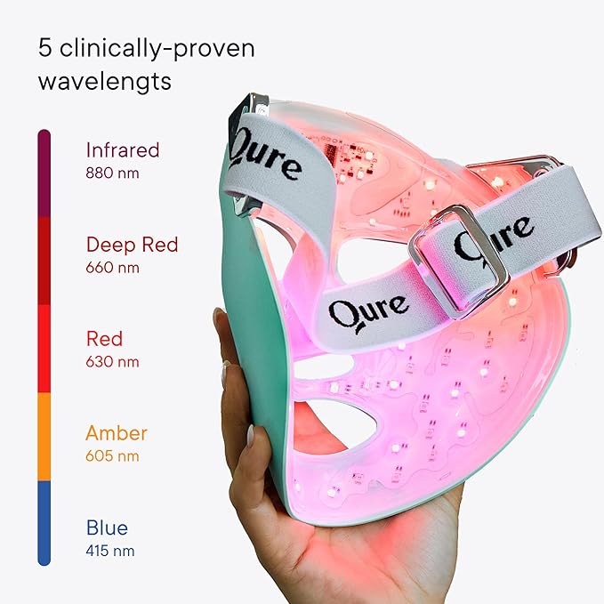 Qure Red Light Therapy for Face – LED Mask with 5 Light Modes for Anti-Aging, Acne, Wrinkles & Dark Spots, 3-Min Wireless Daily Treatments, Smart App Control with Reminders, FDA Cleared