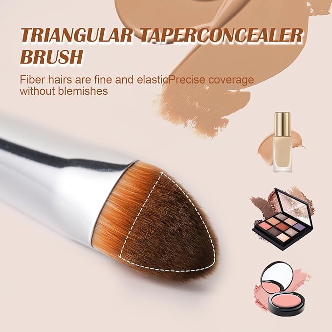 Triangle Concealer Brush,Under Eye Concealer Brush for Dark Circles & Blemishes, Small Foundation Brush with Soft Bristles Wooden Handle, Precise Coverage Contour Blending