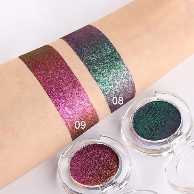 evpct 2Pcs Duochrome Chameleon Chrome Multichrome Eyeshadow Makeup Palette Set Women, Sapphire blue Purple Gold Metallic Holographic Glitter Sparkle Shimmer Loose Eyeshadow Eye Shadow Palette Makeup