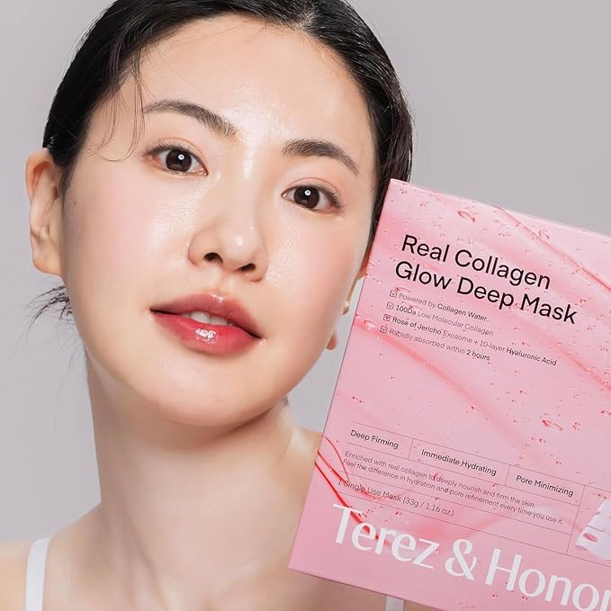 Terez & Honor Collagen Face Mask 4-Pack & Eye Patches 60 Pcs Hydrogel Set - Korean Self Care for Wrinkles, Fine Lines, Pores, Elasticity, Eye Puffiness, Dark Circles - Deep Hydrating, Firming, Glowing
